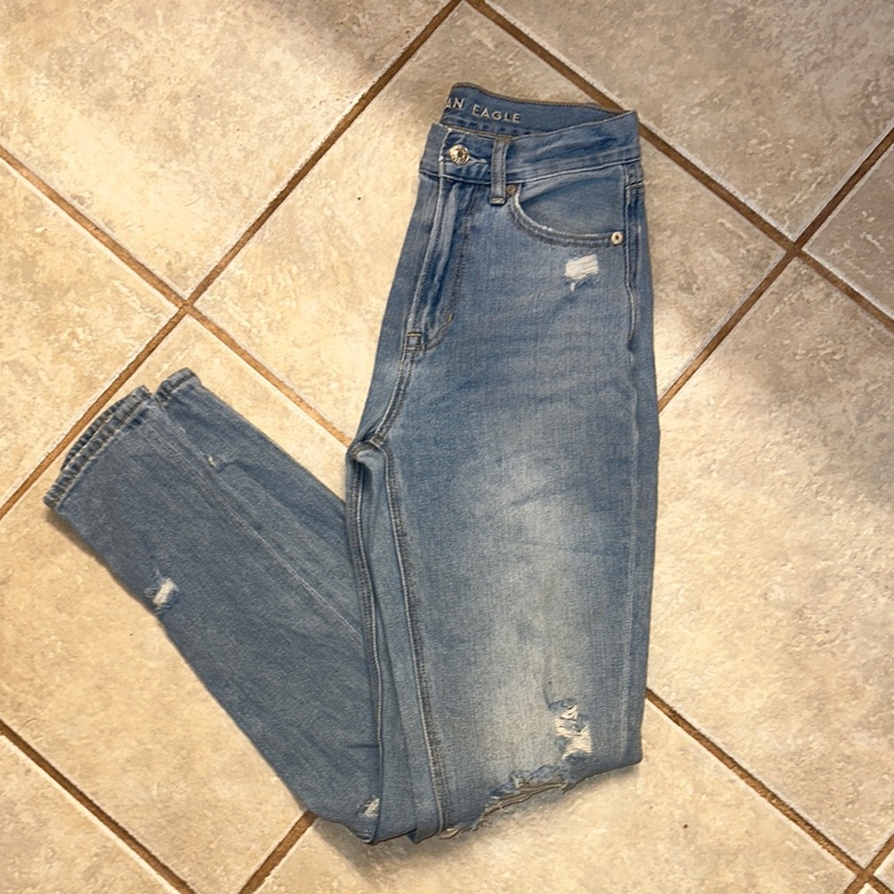 American Eagle Outfitters Blue Skinny Jeans with Distressed Details